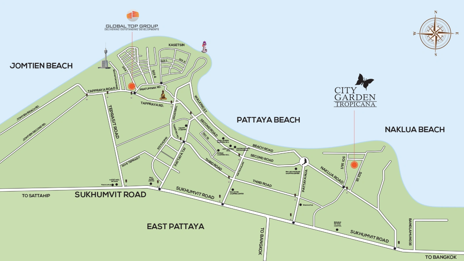 City Garden Tropicana location map, Wongamat, Pattaya