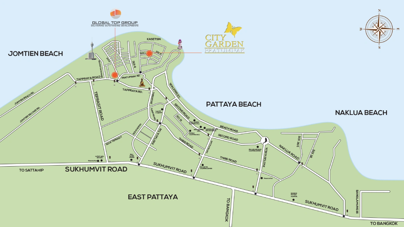 City Garden Pratumnak location map, Pratumnak Hill, Pattaya